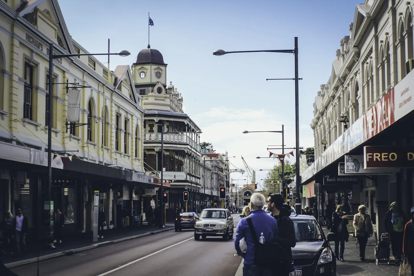 Fremantle's High Street near the Markets — heritage cupolas, locals walking past period storefronts