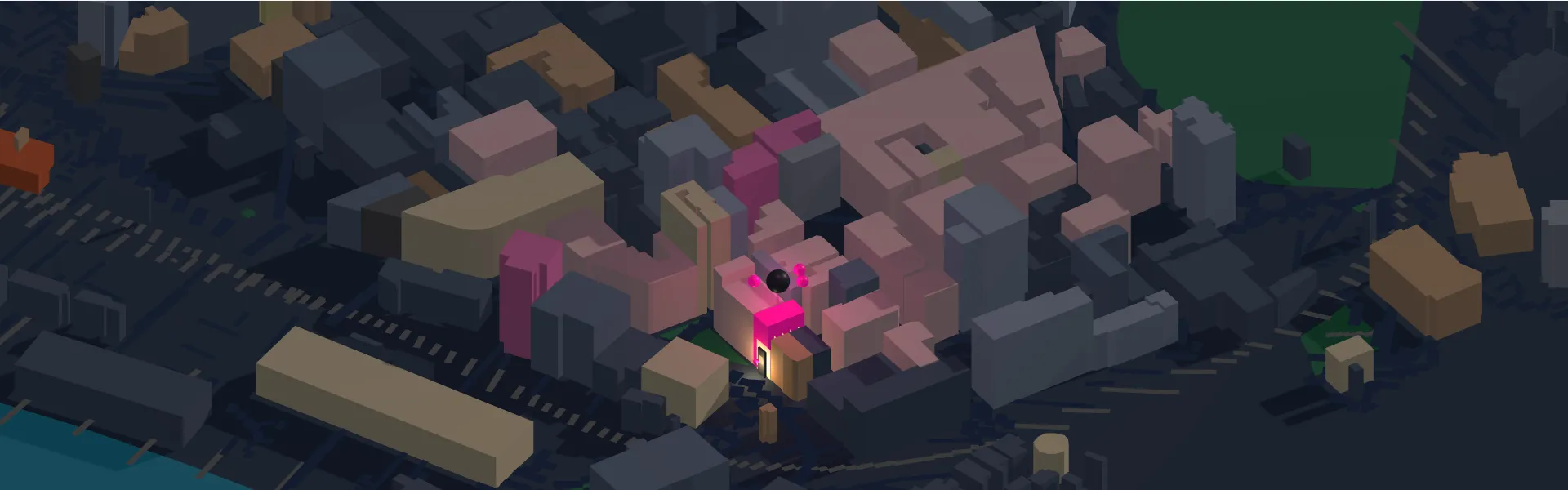 Bird's-eye 3D map of Fremantle, Western Australia — Nano Solutions HQ highlighted in pink
